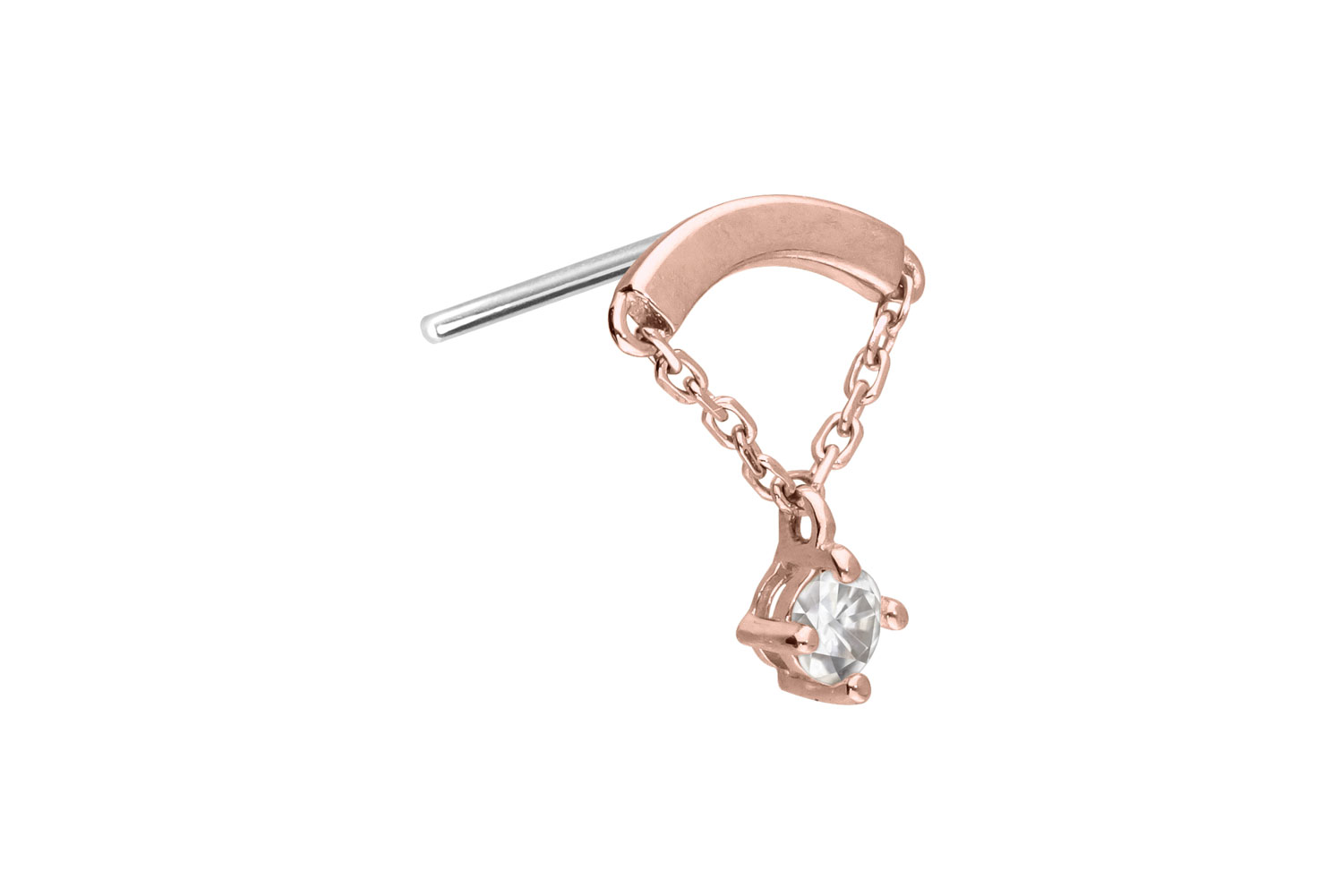 14 Karat Gold Aufsatz mit Titan Push Pin MOISSANIT + BOGEN + KETTE von Piercingline